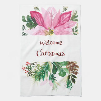 Toalla de bienvenida Navidad, Poinsettia rosa/verd