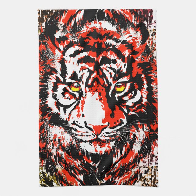Toalla de cabeza de tigre rojo - toalla de cocina  (Vertical)