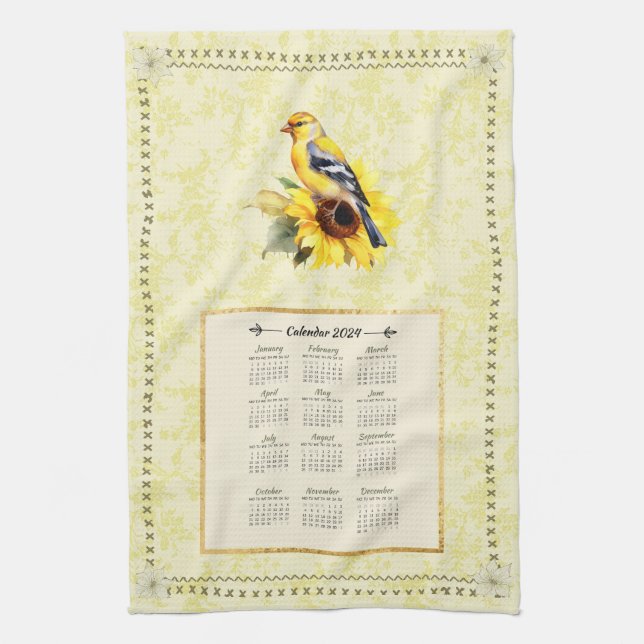 Toalla de calendario 2024 Yellow Goldfinch (Vertical)