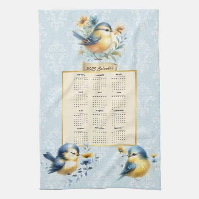 Toalla de calendario 2025 Aves populares lindo Dam (Vertical)