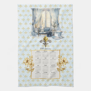 Toalla de calendario 2025 Azul Fleur de Lis Parisi