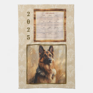 Toalla de calendario 2025 Pastor alemán Tan Damask