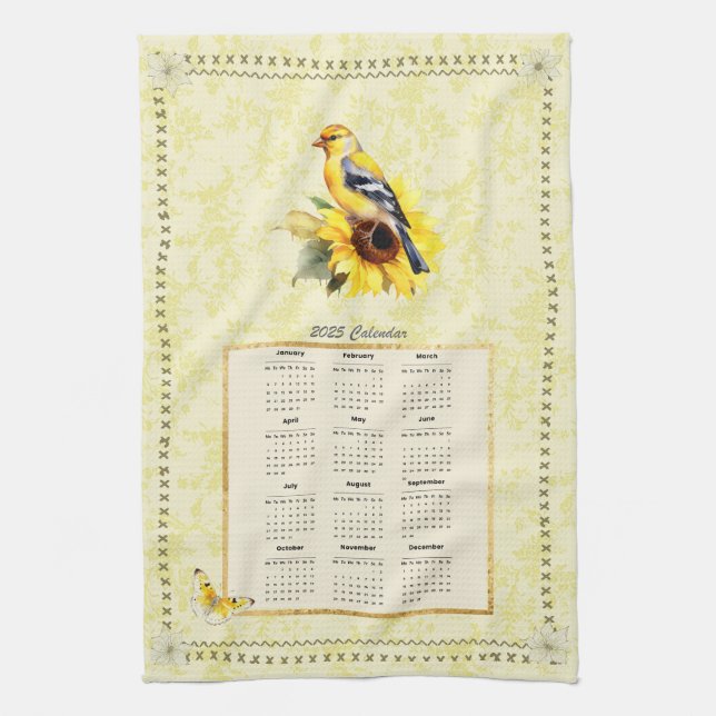 Toalla de calendario 2025 Yellow Goldfinch (Vertical)