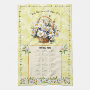 Toalla de calendario 2026 Amarillo Daisy Regalo de