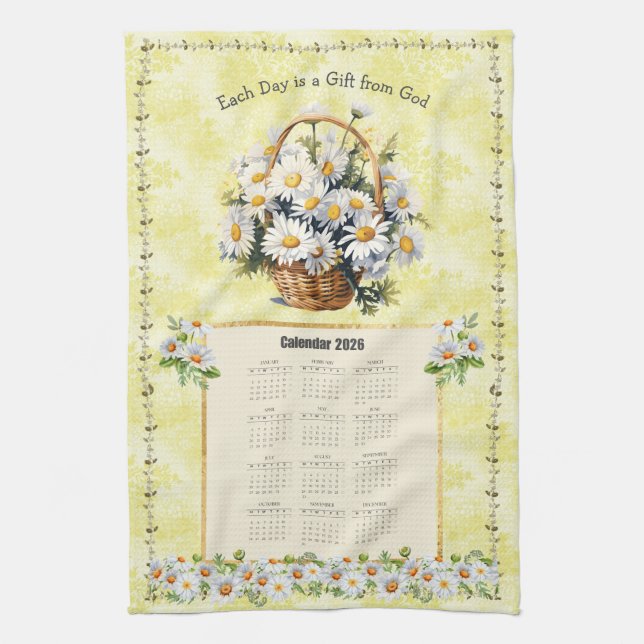 Toalla de calendario 2026 Amarillo Daisy Regalo de (Vertical)