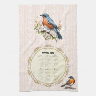 Toalla de calendario 2026 Robin Bird Damask Meloco