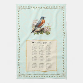 Toalla de calendario Robin Bird Aqua Damask