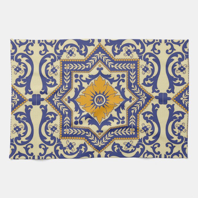 Toalla de cerámica del azul del estilo de Azulejo (Horizontal)