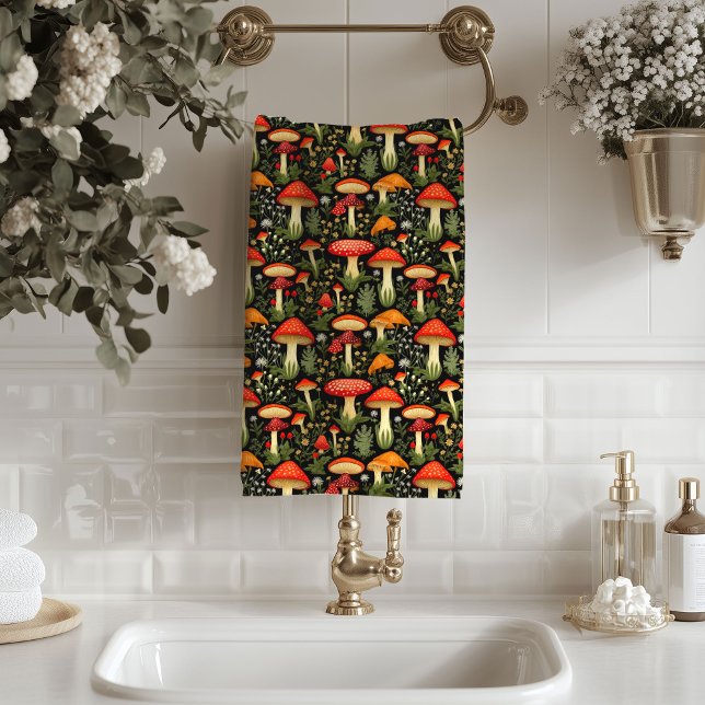 Toalla de champiñones de mediados de siglo que sie (Mid-Century Mushroom Towel Rustic Forest Feel)