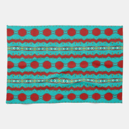 Toalla de cocina 16" x 24" w/Teal y extracto rojo