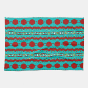 Toalla de cocina 16" x 24" w/Teal y extracto rojo