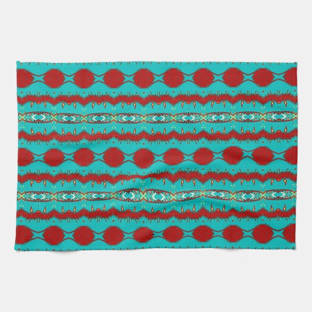 Toalla de cocina 16" x 24" w/Teal y extracto rojo (Horizontal)