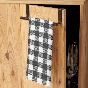 Toalla de cocina a cuadros búfalo en blanco y negr