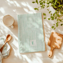 Toalla de cocina a cuadros dibujada a mano verde c