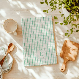Toalla de cocina a cuadros dibujada a mano verde c