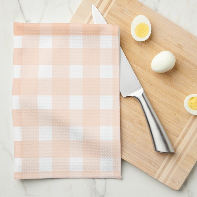 Toalla de cocina a cuadros melocotón (Doblado Cuarto)