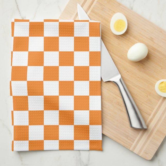 Toalla de cocina a cuadros naranja y blanca (Doblado Cuarto)