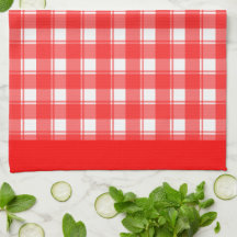 Toalla de cocina a cuadros retro roja y blanca