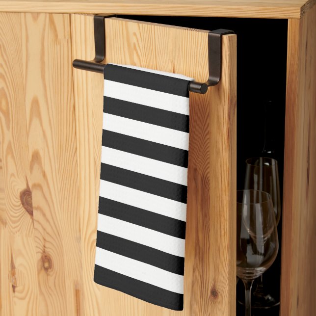 Toalla de cocina a rayas elegante blanca y negra (Pliegue de tercios)