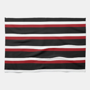 Toalla de cocina a rayas negras rojas y blancas