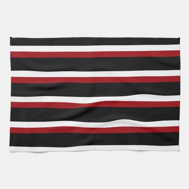 Toalla de cocina a rayas negras rojas y blancas (Horizontal)