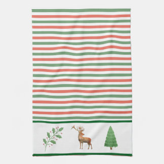 Toalla de cocina a rayas rojas y verdes de Navidad
