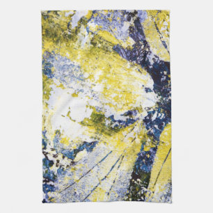 Toalla de cocina abstracta en azul y amarillo