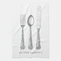 Toalla de cocina alemana, tenedor, cuchara, cuchil