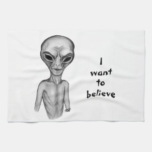 Toalla de cocina Alien Gris, Quiero creer