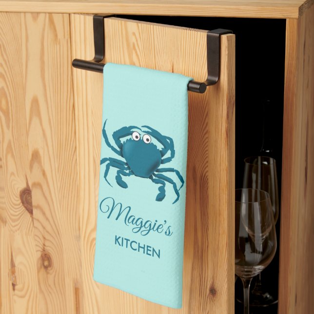 Toalla de cocina Aqua Cangrejo Azul Playa (Pliegue de tercios)