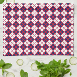 Toalla de cocina argyle roja, blanca y azul