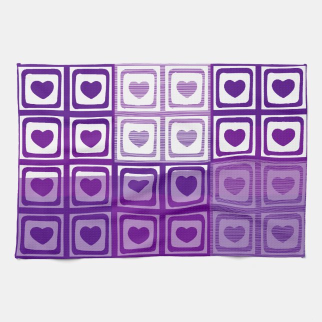 Toalla de cocina Art Déco de Purple Hearts (Horizontal)