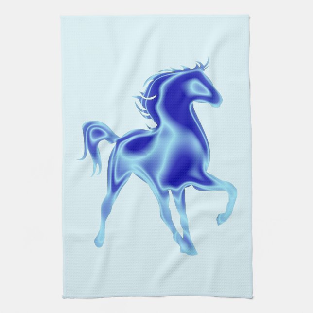 Toalla de cocina azul con caballo (Vertical)