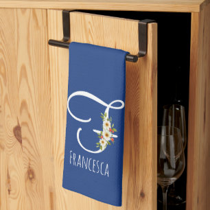 Toalla de cocina azul con monograma Regalo de inau