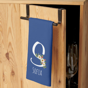 Toalla de cocina azul con monograma Regalo de inau