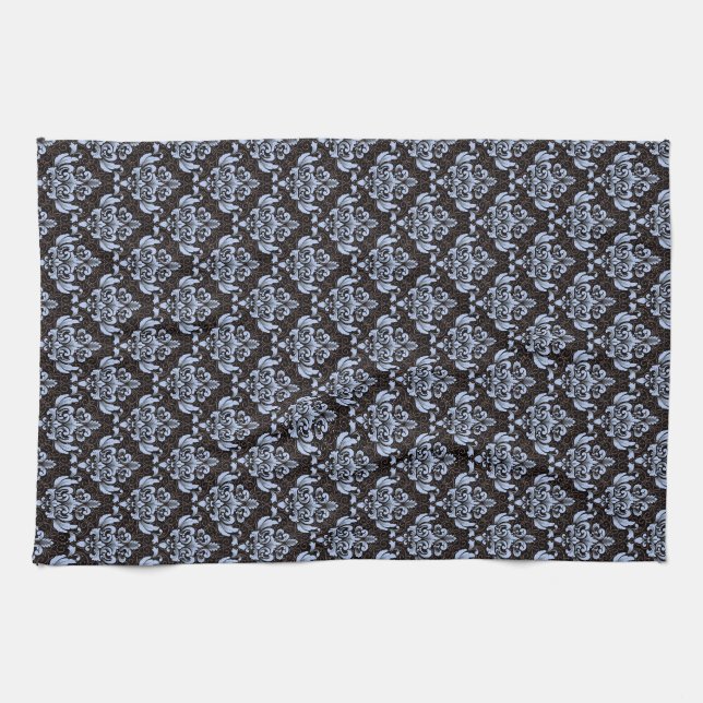 Toalla de cocina azul Damask (Horizontal)