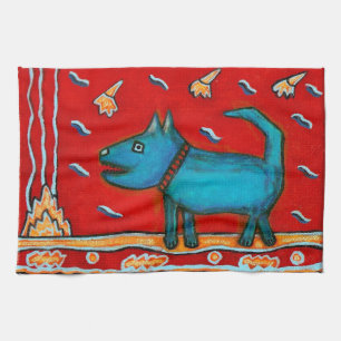 Toalla de cocina azul del perro