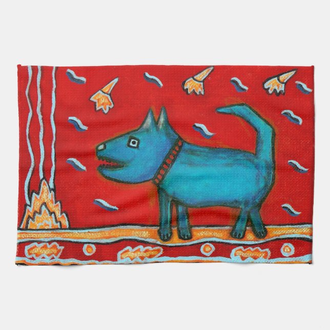 Toalla de cocina azul del perro (Horizontal)
