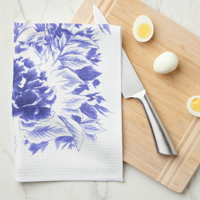 Toalla de cocina azul hermosa del Peony (Doblado Cuarto)