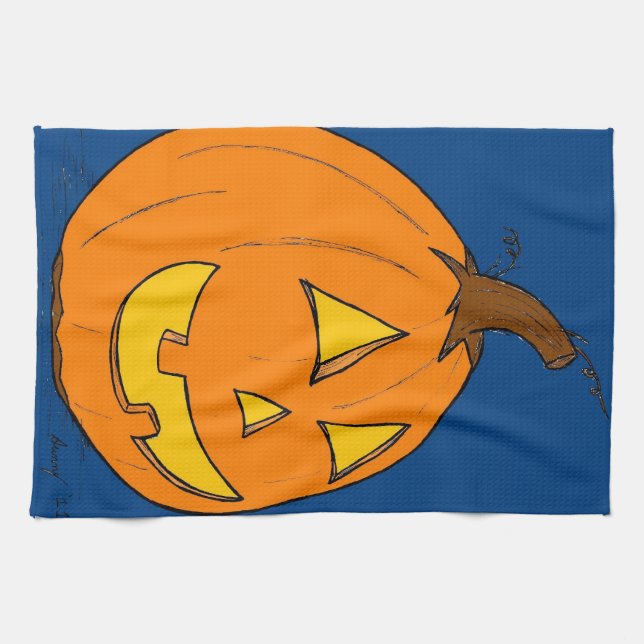 Toalla de cocina azul Jack o' Lantern (Horizontal)