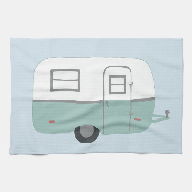 Toalla de cocina azul Retro Camper Trailer (Horizontal)