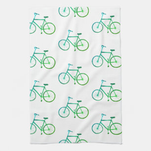 Toalla de cocina azulverde del modelo de las bicis