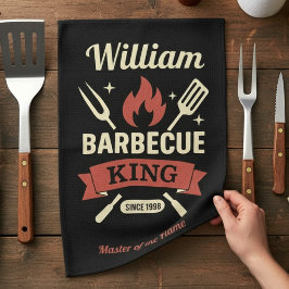 Toalla de cocina Barbecue King con nombre personal