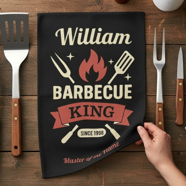 Toalla de cocina Barbecue King con nombre personal (Subido por el creador)