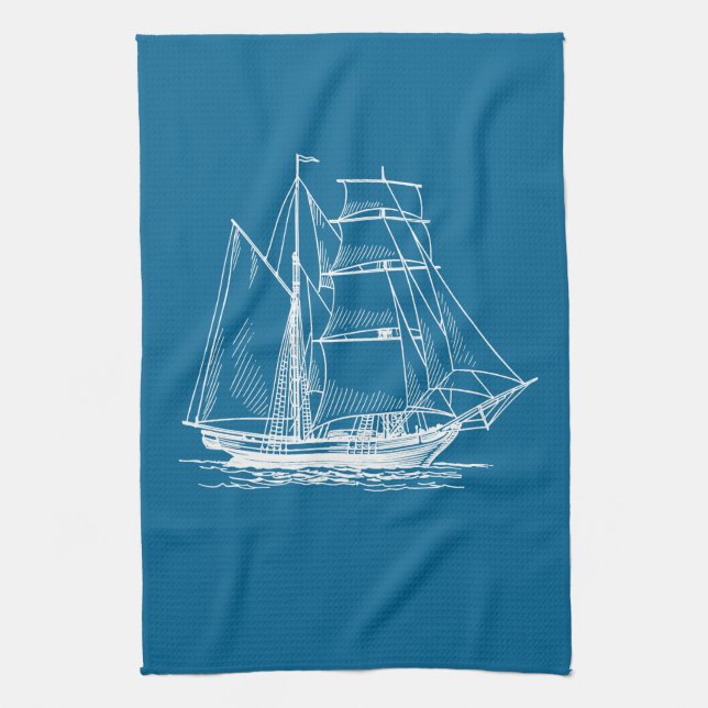 Toalla de cocina Barco azul barco náutico (Vertical)