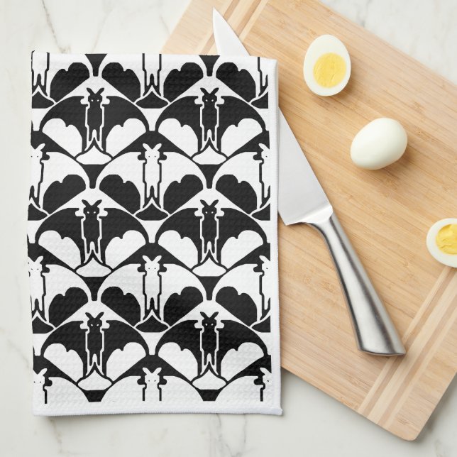 Toalla de cocina Batty en blanco y negro (Doblado Cuarto)