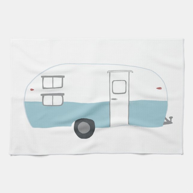 Toalla de cocina blanca Retro Camper Trailer (Horizontal)