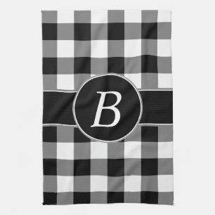 Toalla de cocina blanco y negro del monograma de