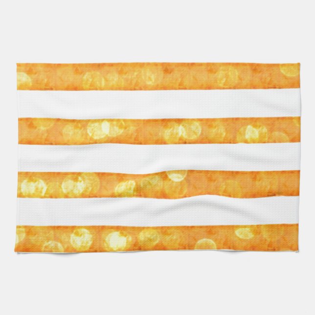Toalla de Cocina Bokeh Rayas Naranja y Blanco (Horizontal)