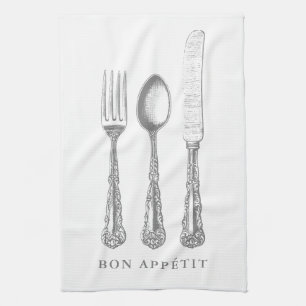Toalla de cocina Bon appétit, tenedor, cuchara, c